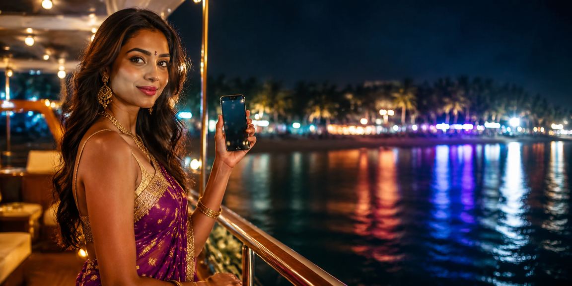 Beach scene with mobile cricket betting in India