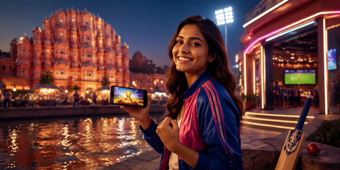 Jaipur Hawa Mahal illuminated at night with cricket betting market atmosphere